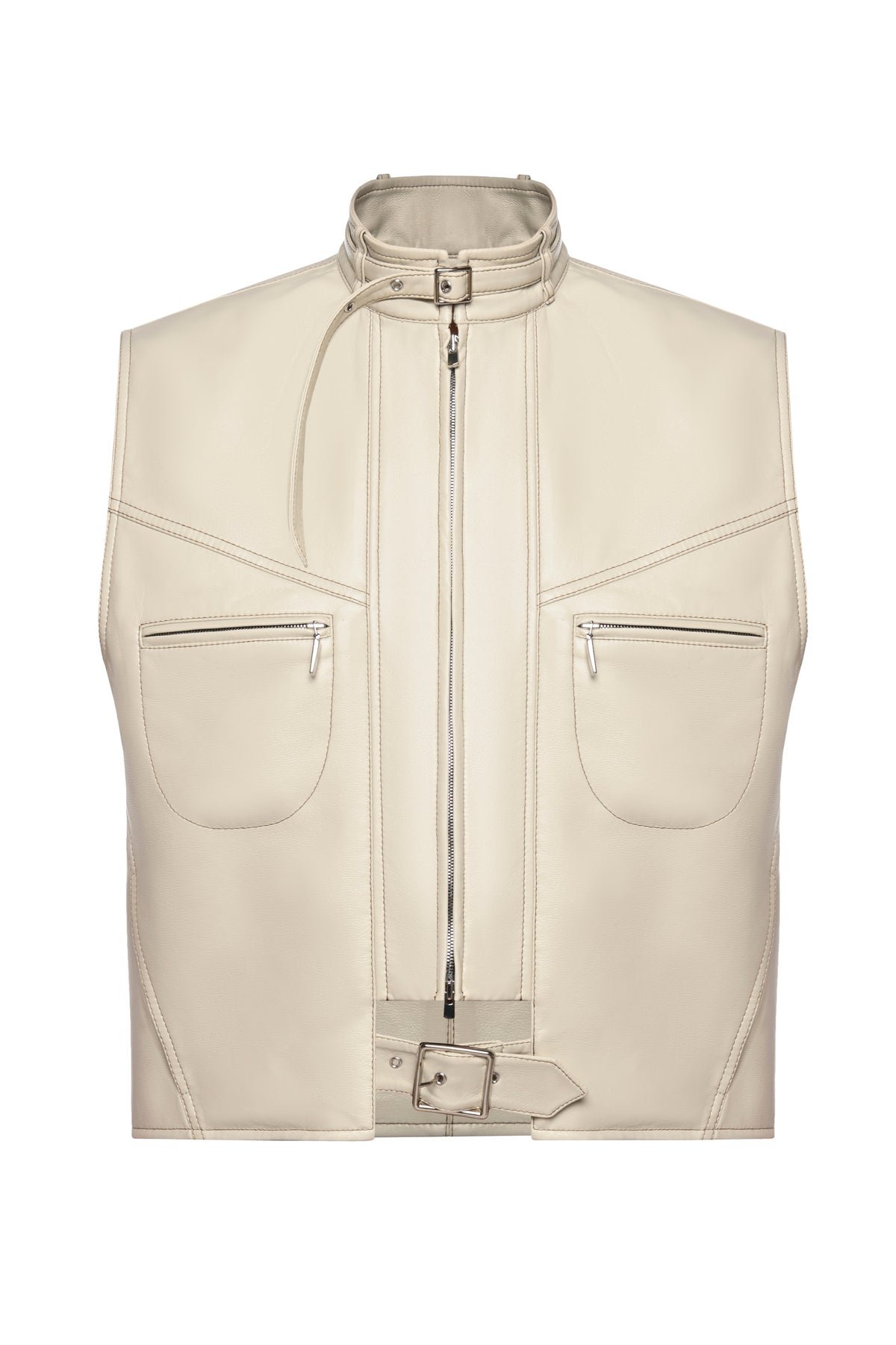 Eco Leather Biker Stitch Vest - Image 3