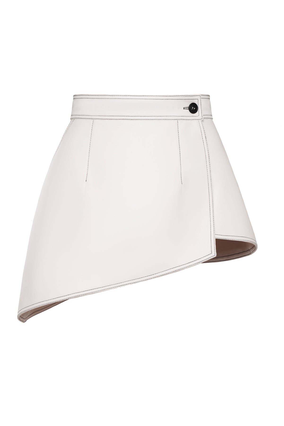 Eco Leather Diagonal Stitched Skirt - Image 2