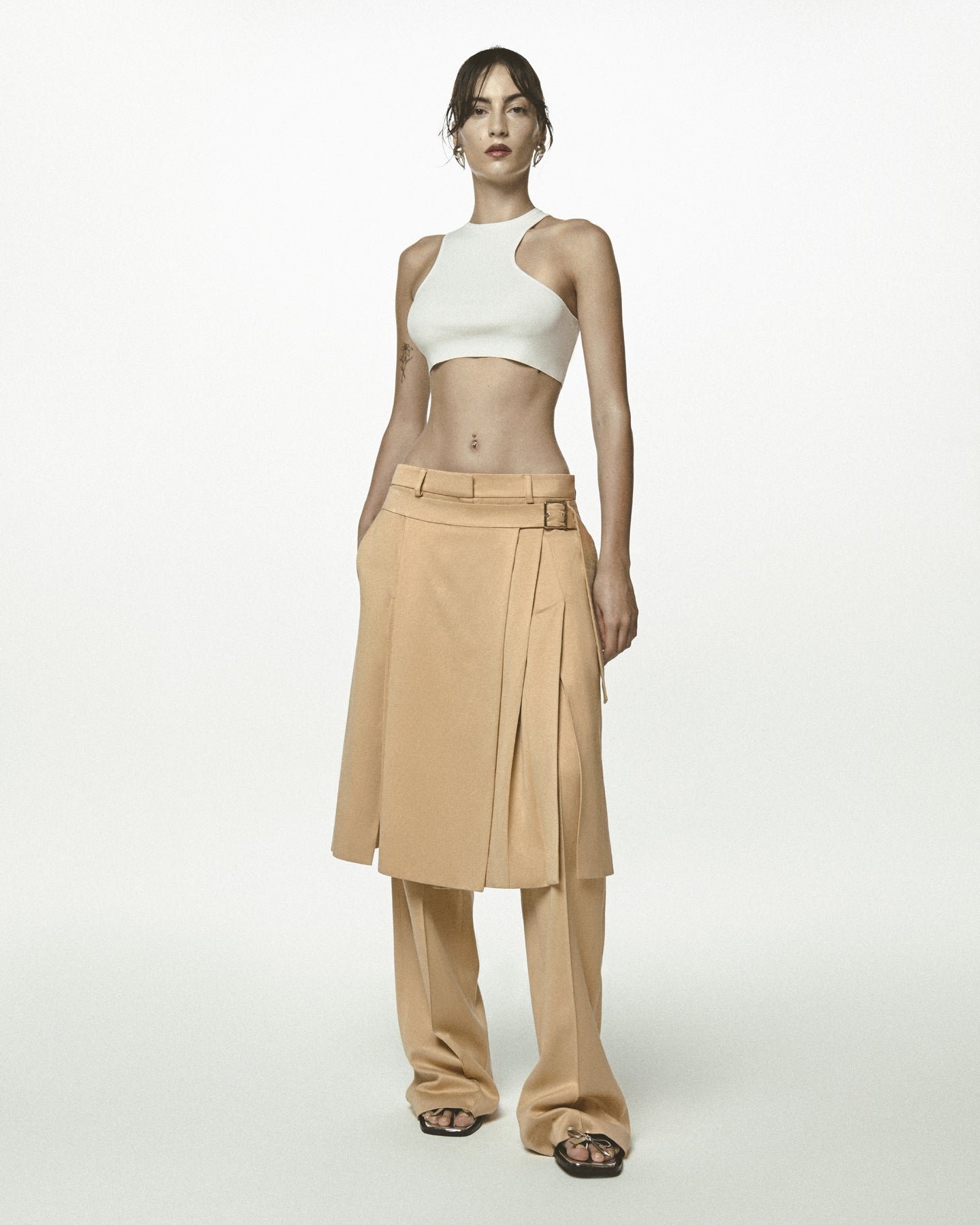 Overlayer Pleat Skirt Pants