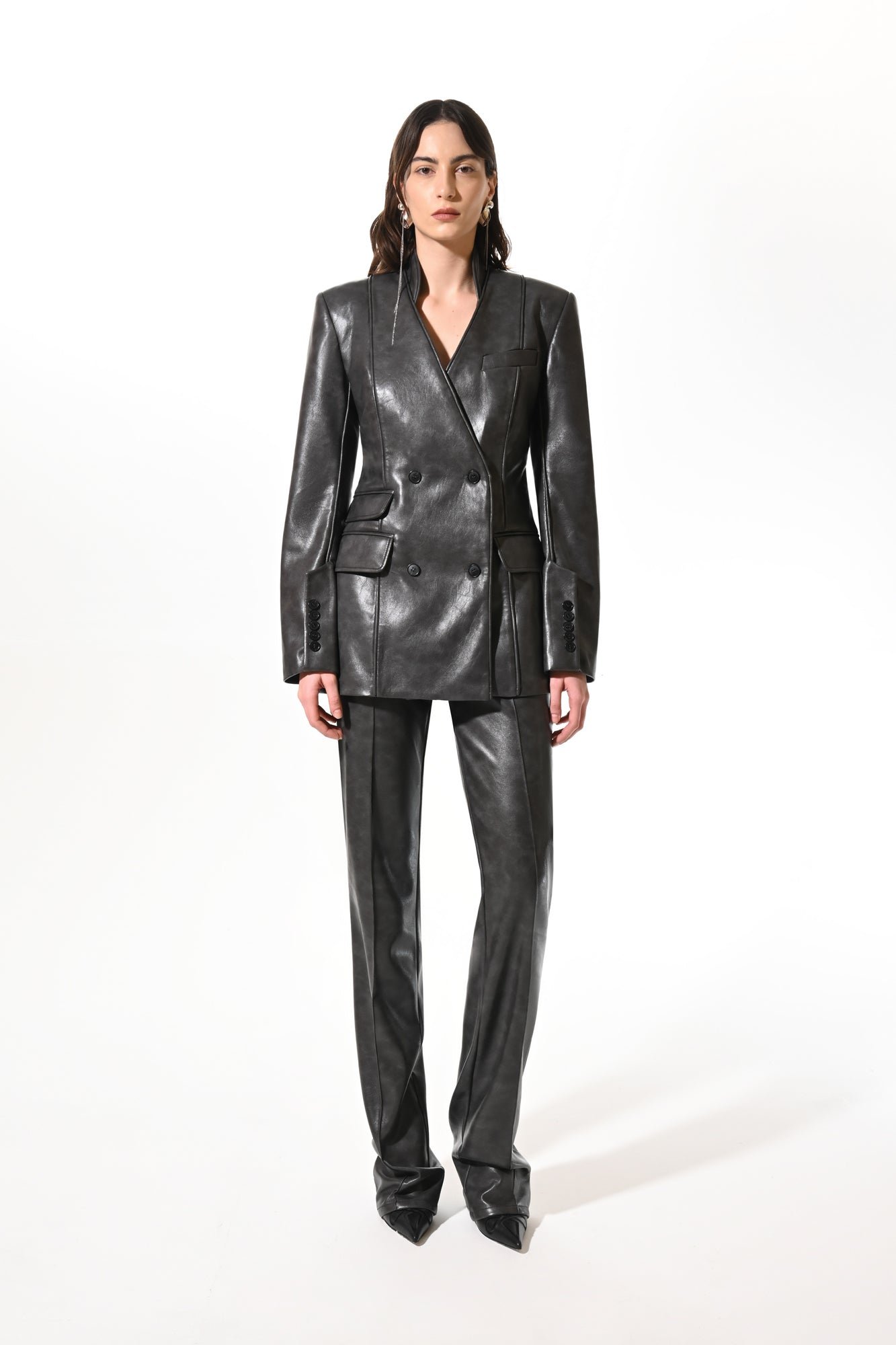 Eco Leather No Waist Stitched Pants