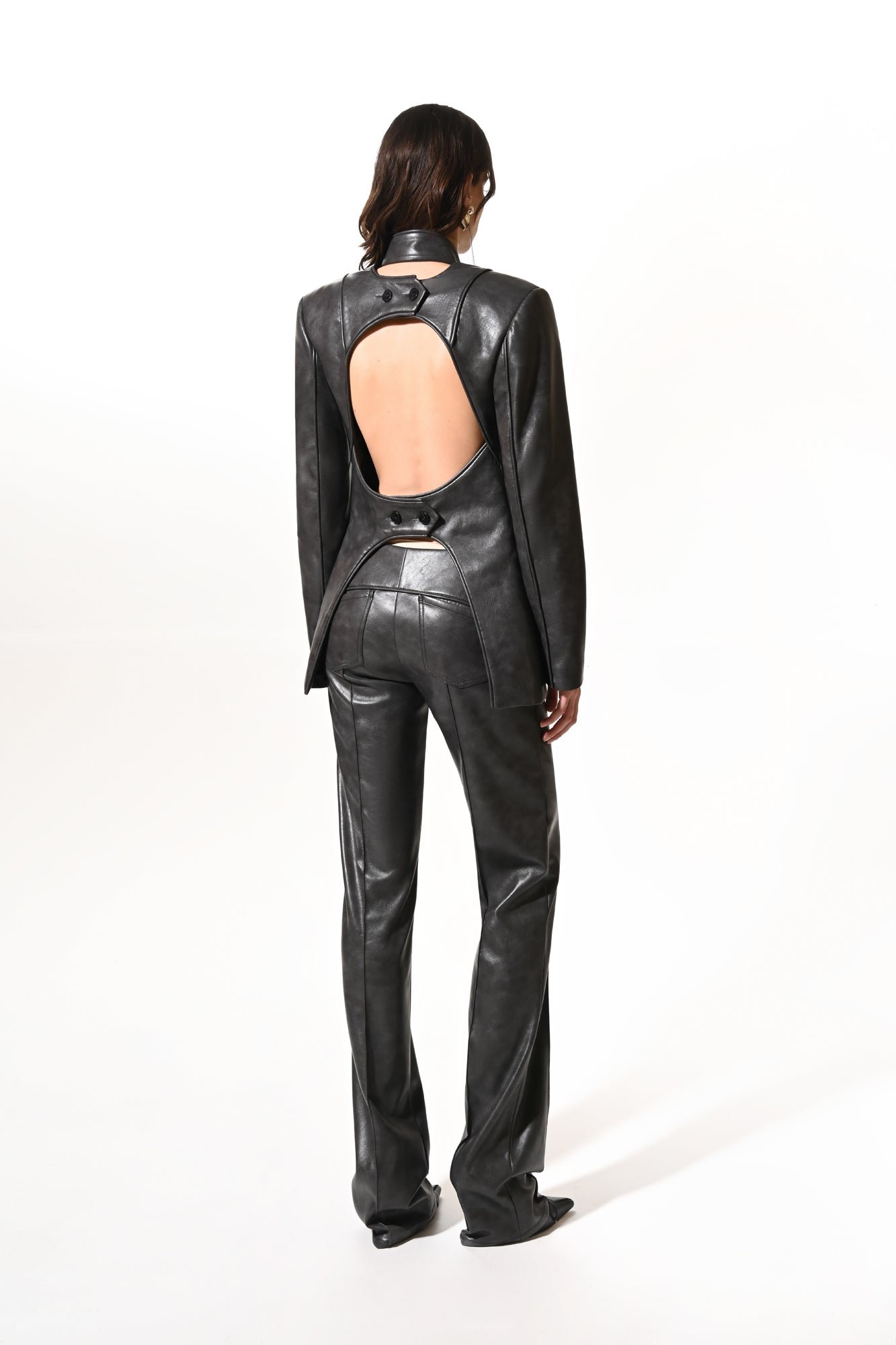 Eco Leather No Waist Stitched Pants - Image 2