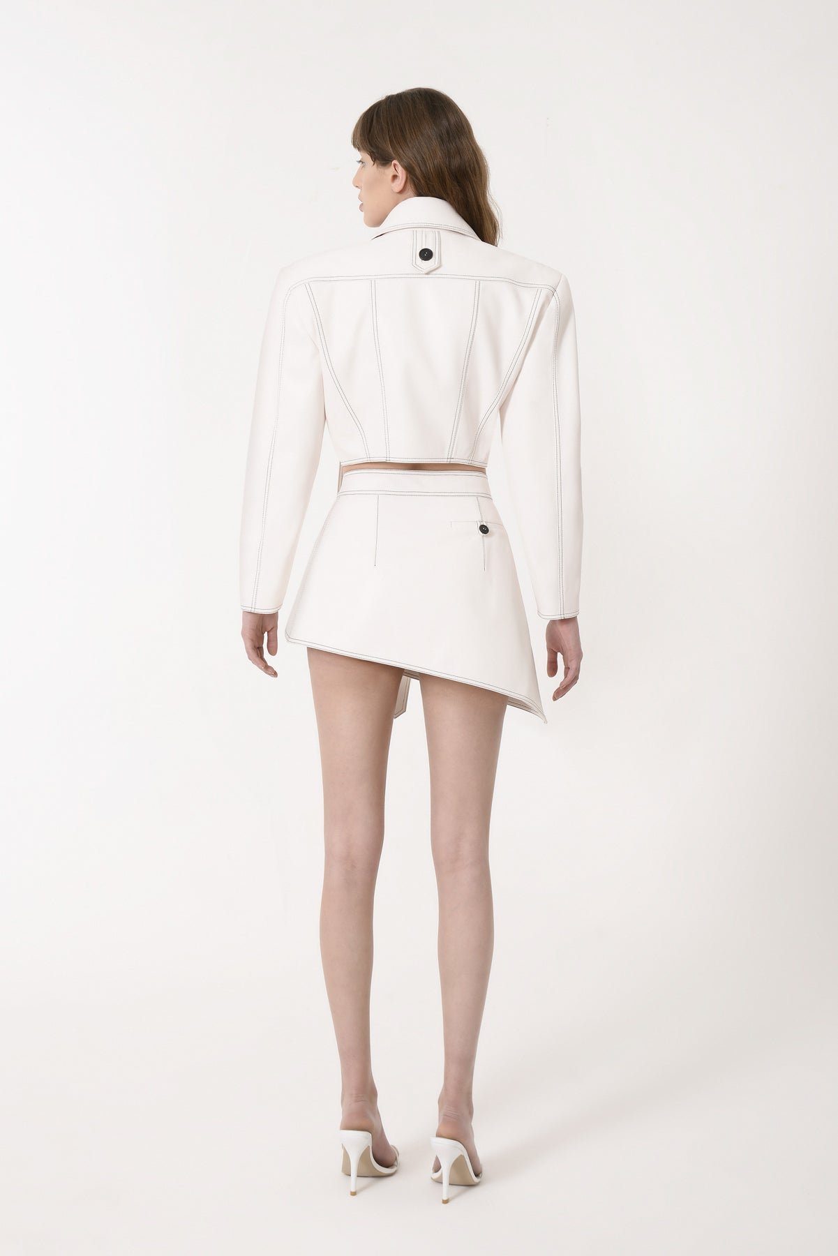 Eco Leather Diagonal Stitched Skirt - Image 3